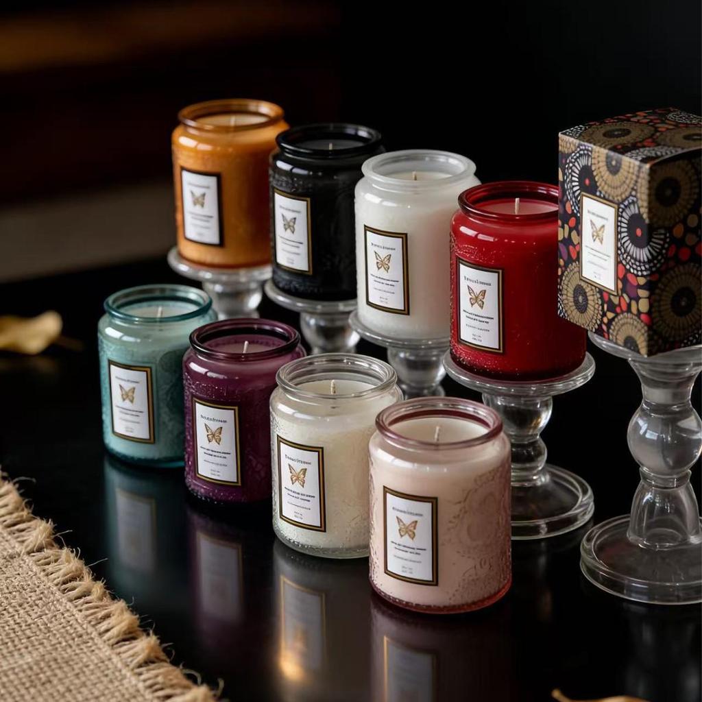 Elegant Embossed Glass Candle Set - Smokeless Soy Wax Aromatherapy for Home