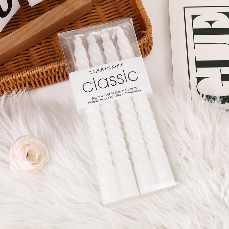 4 Pcs Threaded Color Spiral Taper Long Candles Fireplace Smokeless Tall Thin Pole Party Golden Beeswax