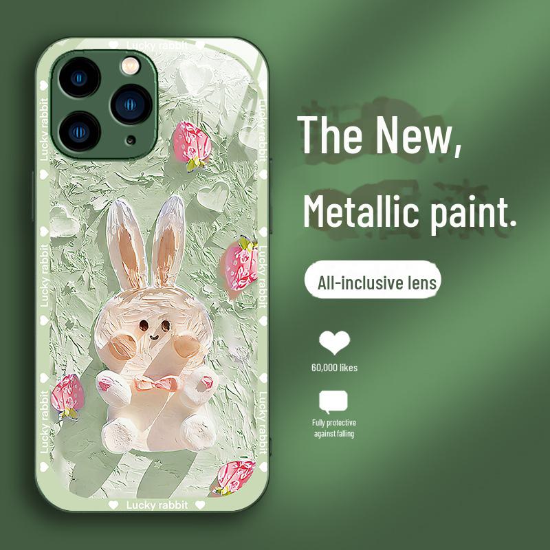 Apple 13Pro Rabbit X/XS Liquid Glass MAX Oil Painting 13 All-inclusive iPhone11 Cover
