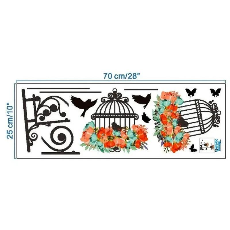 Красочные цветочные наклейки на стену в виде птичьей клетки, наклейки с летающими птицами, растениями, клейкие обои для гостиной, спальни, детской комнаты, декор окон