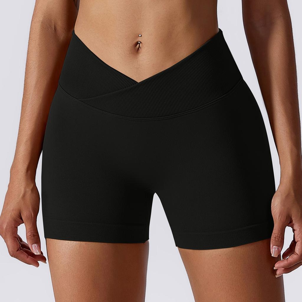 Женские эластичные шорты с высокой талией для бега, спортивные шорты для йоги, однотонные спортивные шорты с эластичной резинкой на талии