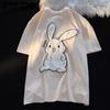 Женская футболка с вышивкой, шикарный универсальный топ с милым кроликом, летняя уличная одежда, футболка с коротким рукавом, повседневный топ в академическом стиле