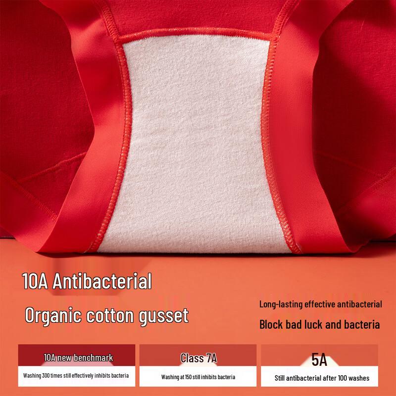 Mao Ren Women's Red High-Waist Xinjiang Cotton Briefs 3-Pack