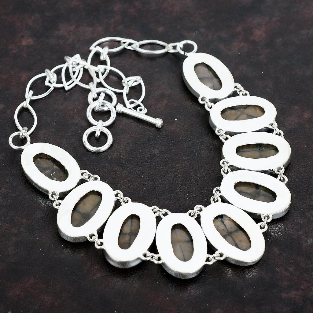 Ожерелье из хиастолита, ожерелье из натурального драгоценного камня, старинные ювелирные изделия, ожерелье из стерлингового серебра 925 пробы, ручная работа, регулируемая цепочка, свадебные подарки