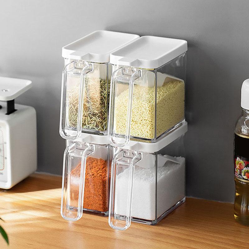 Multifunctional Stackable Kitchen Seasoning Container, Push-on Lid with Visible Sealing Lid Thickened Seasoning Container