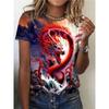 Summer Round Neck 3D Phoenix Dragon Pattern Printed Top Fashionable Casual Short Sleeved Women's T-shirt