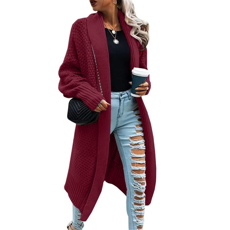Womens Longline Open Front Cardigan With Batwing Sleeves Casual Knit Sweater Pure Color Street Style