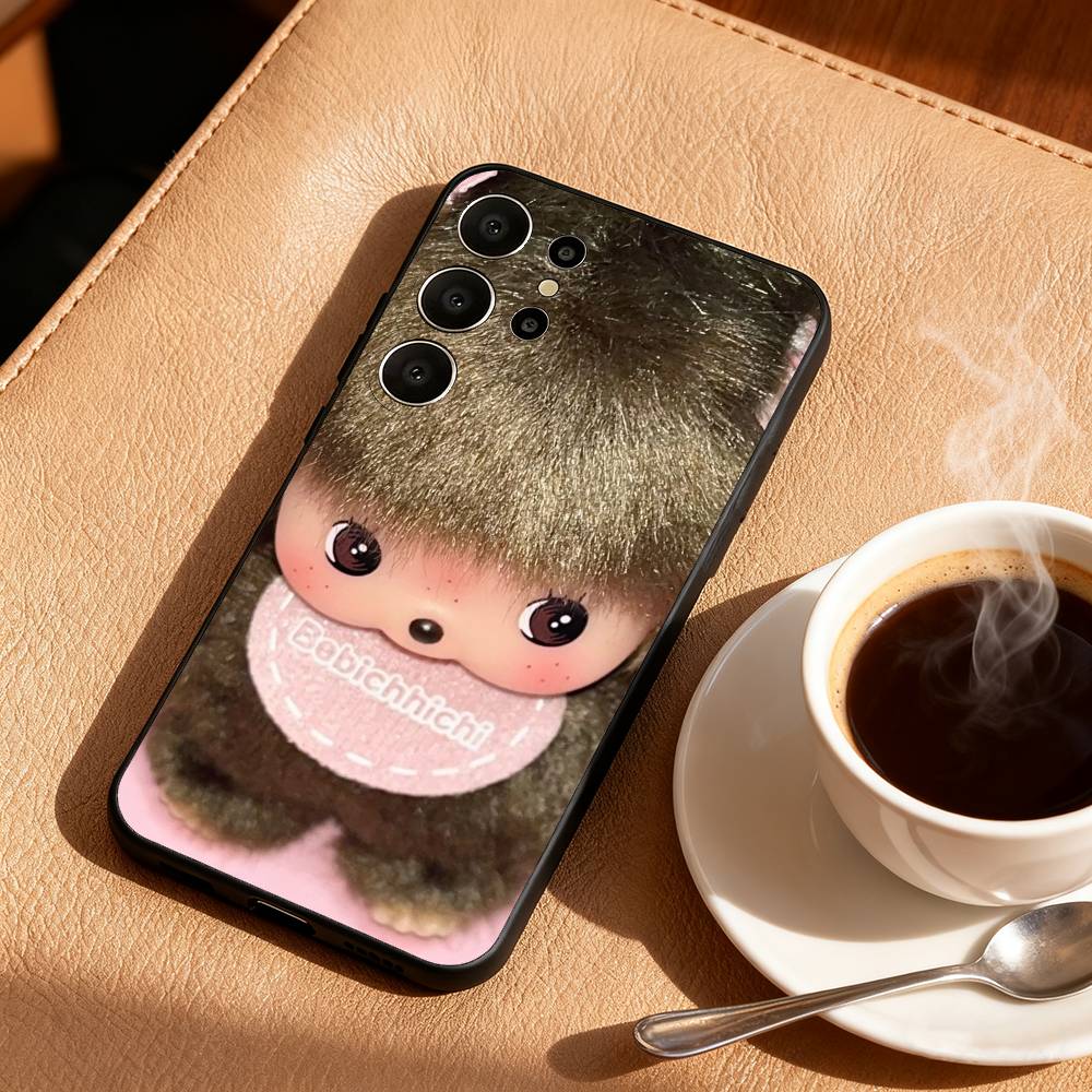 M-Monchhichi Чехол для телефона для Samsung S25,24,23,22,30,21,10,9,Ultra,Plus,Lite,FE Черный Мягкий чехол