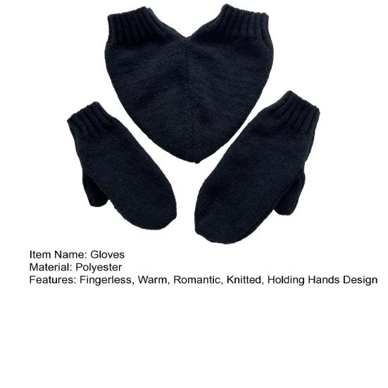 3 шт. Варежки для пары, держащейся за руки, в форме сердца, общая перчатка, перчатки для двоих, романтические вязаные перчатки без пальцев, забавные подарки для пар