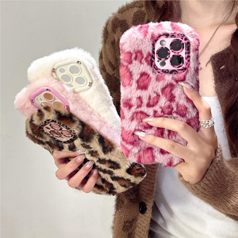 Модный пушистый чехол с леопардовым принтом для iPhone 17 Pro Max 16 Plus 15 14 13 12 11 Подставка Рамка для защиты объектива камеры Funda 17 Air