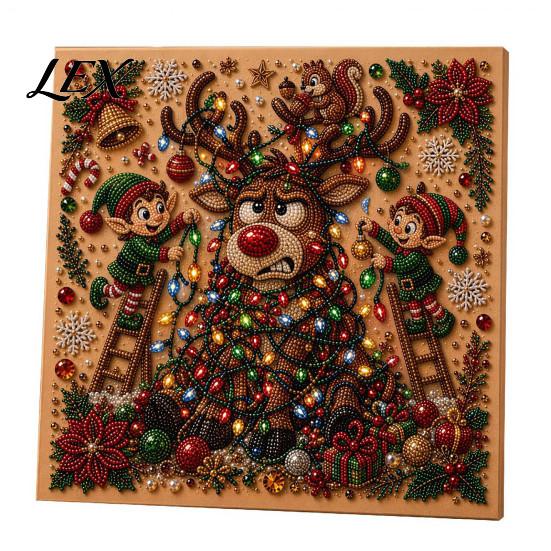 Framed Canvas Wall Art Crafts Christmas Faux Pearl Kit, DIY Rhinestone Painting 8" x 8", Cartoon Artistic Gift for Girls Snowman Animal Diamond Craft