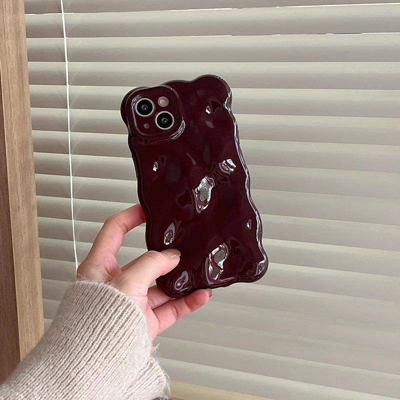 3D чехол для телефона с узором «Пузырьковая волна» для iPhone 17 16 15 14 13 12 11 Pro Max 14promax, винный цвет, мягкая противоударная задняя крышка