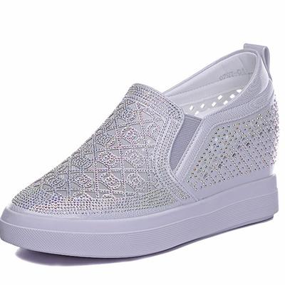 Модные женские кроссовки Air Mesh 7 см, полые, со стразами, на платформе, танкетке, летние, скрытый каблук, дышащие, модные, высокого бренда