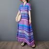2025 Summer Women Plus Size Loose Dress Floral Printing Short Sleeve Dress Basic Casual Stripe Dress Vintage