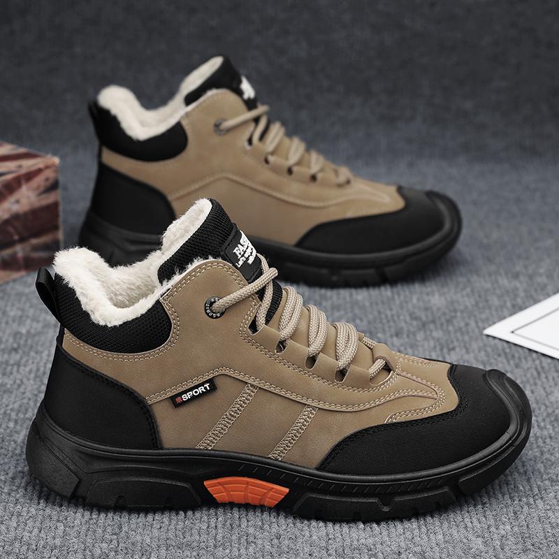 Новые модные мужские зимние плюшевые ботинки из искусственной кожи, зимние ботинки с подкладкой, утолщенные, водонепроницаемые, повседневные мужские кроссовки для походов на открытом воздухе