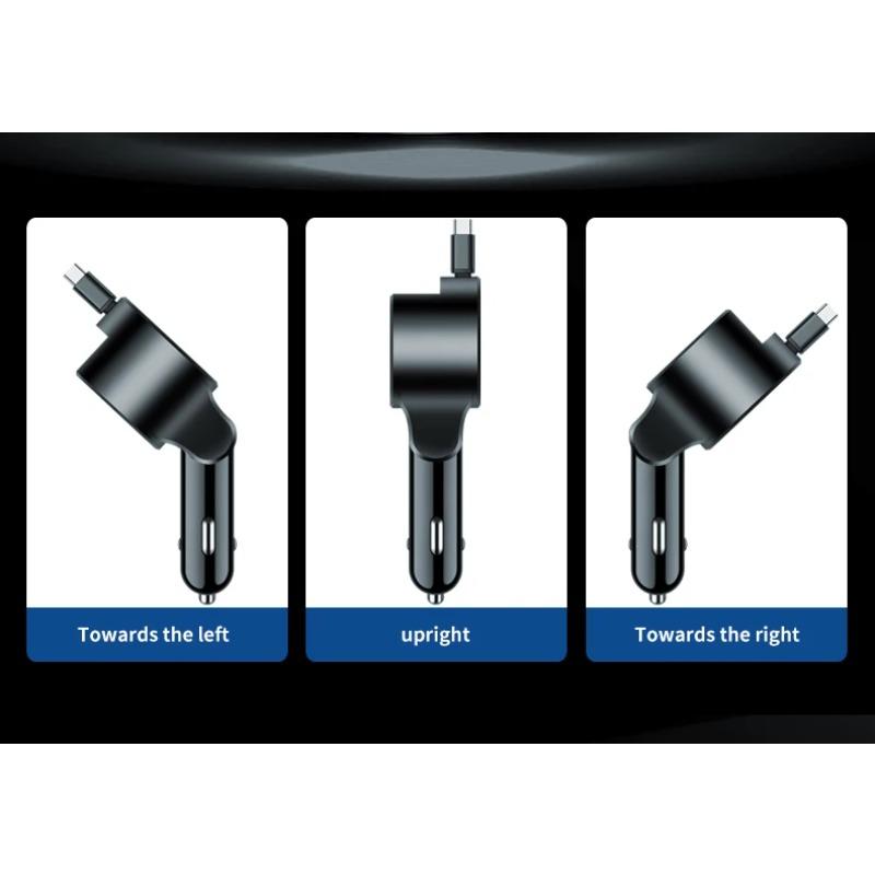 75W 3 In 1 Car Fast Car Phone Charger with Retractable Cable USB Type C Cable Adapter for IPhone Samsung Xiaomi Quick Charger3.0