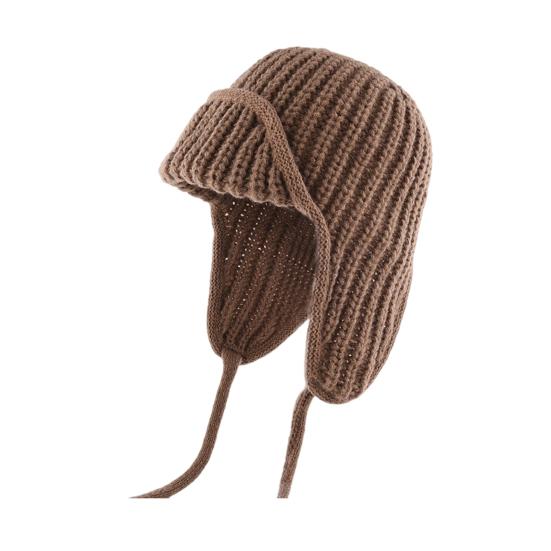 Женская вязаная шапка на шнуровке, однотонная, с защитой ушей, зимняя эластичная шапка, ветрозащитная шапка-ушанка для холодной погоды