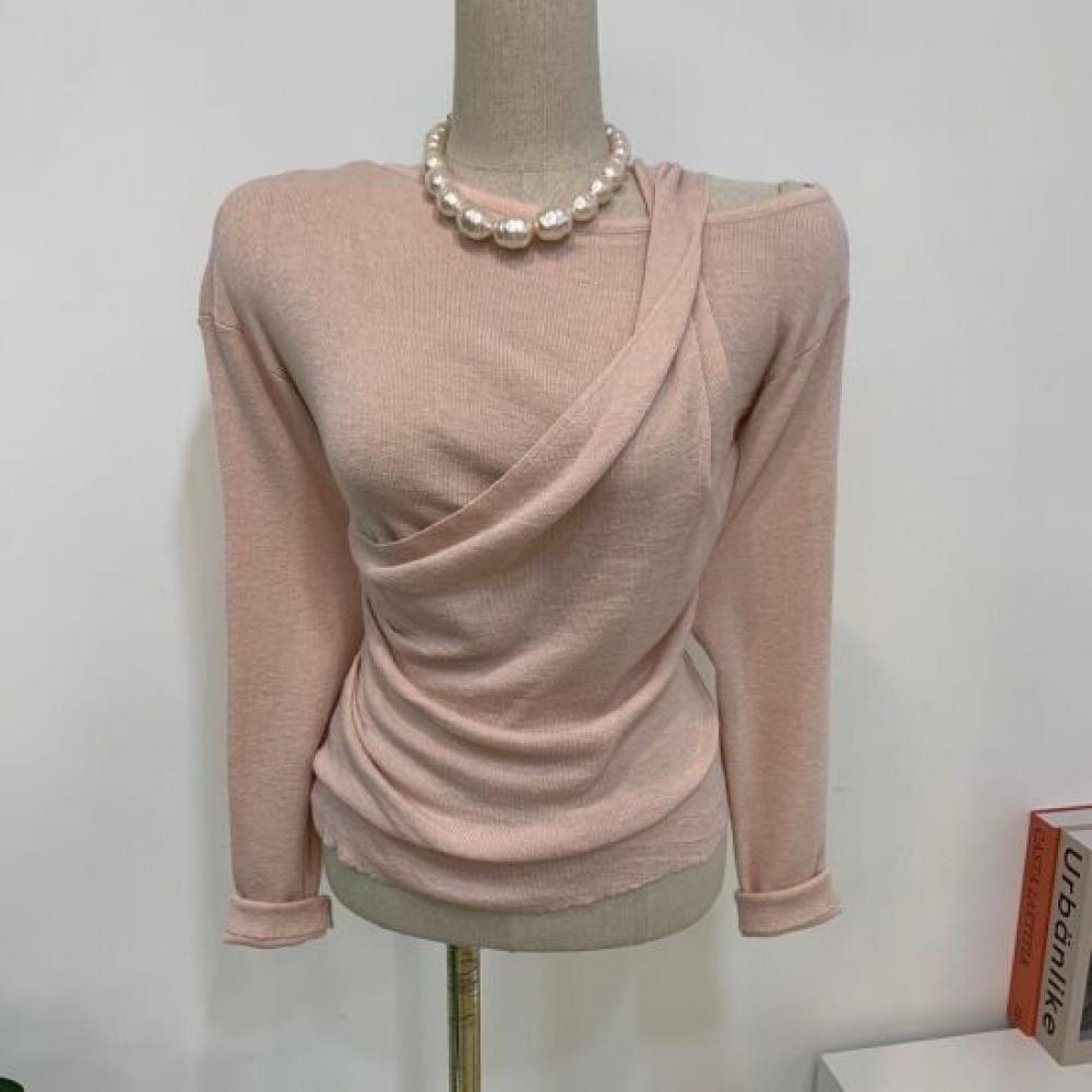 C S In The Room Zoe Wool twiSt baSiC plaIn Wide neCk Long Sleeve Knit 4Color C