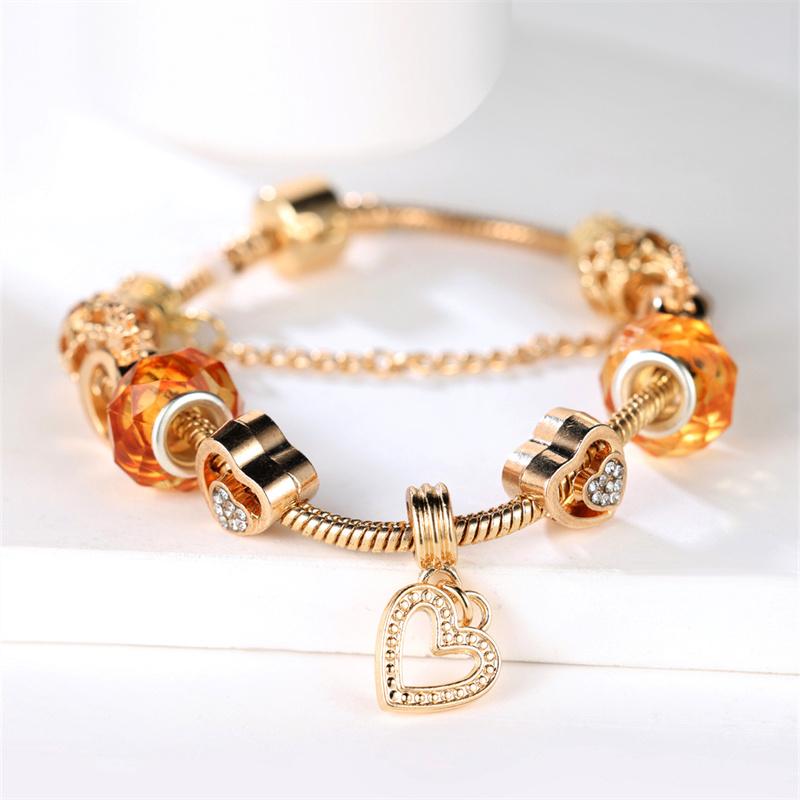 Fashion Bracelets & Bangles DIY Jewelry Champagne Bead Golden Color Pendant Hearts Love Women's Bracelet Charms