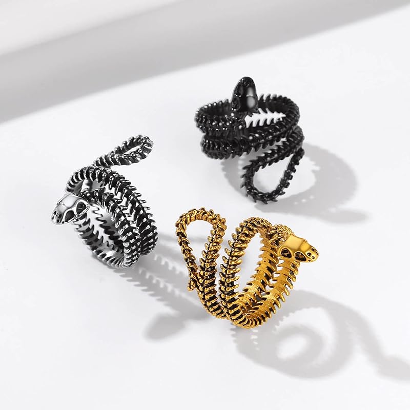 [Richsteel] Snake Snake Ring Ring Men's Money Luck Amulet Stainless Allergy Friendly Antique Style Unique Cool Male Accessories No. 29