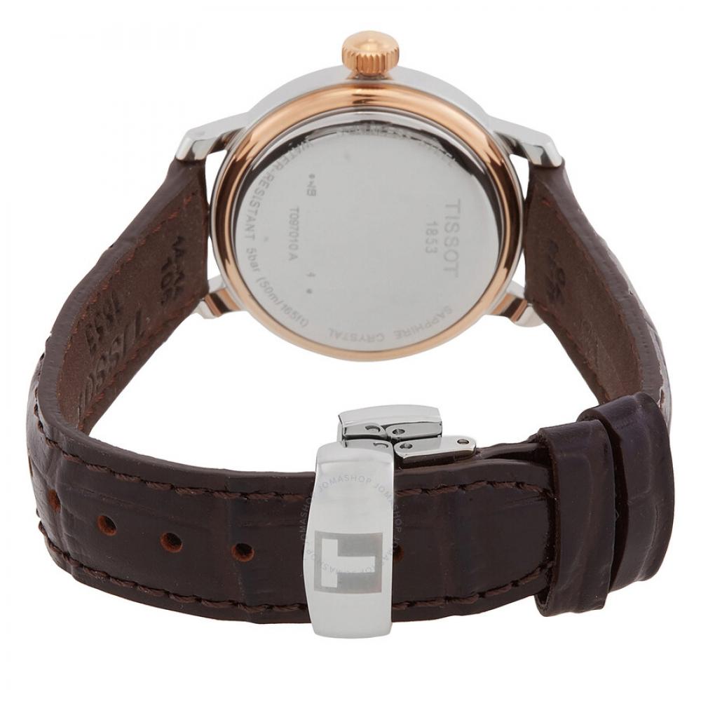 Tissot Bridgeport Quartz White Mother Of Pearl Dial Brown Leather Band Stainless Steel Case Ladies Watch T097.010.26.118.00