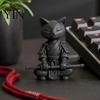 Small Stable Cat Model 3D Printed Knight Figurine, Meditating Desk Decor with Zen Warrior Pose, Desktop Minimalist Frosted Animal Sculpture for Office