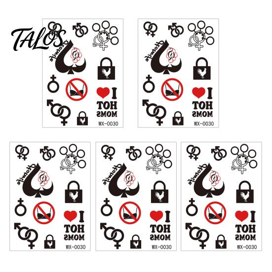 Talos 5 Sheets Lovers Tattoo Stickers, Fun Temporary Face Tattoos, Safe Waterproof Body Art Stickers for Couple Valentine's Day Anniversary