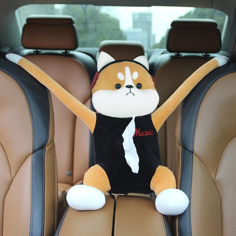 Мультяшный плюшевый автомобильный держатель для салфеток на подлокотник: Милый подвесной диспенсер для бумаги и украшение интерьера