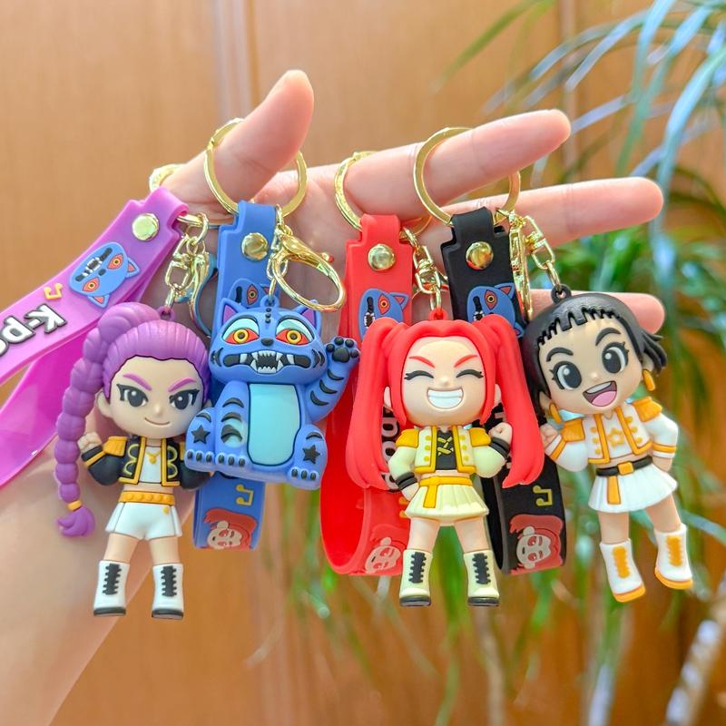 Warrior Girls Keyring Keychains Anime Movie Rumi Mira Zoey Keychain PVC Figure Pendant for Bag Backpack Charms Kids Gifts