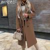 Women's Autumn and Winter Long-sleeved Suit Collar Double-breasted Nylon Jacket Coat Women