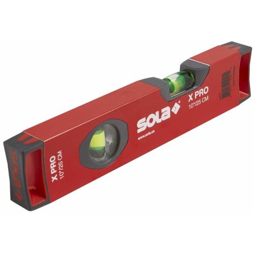 SOLA LSX10 X PRO Aluminum Box Profile Spirit Level with 2 60% Magnification Vials, 10-inch, Red