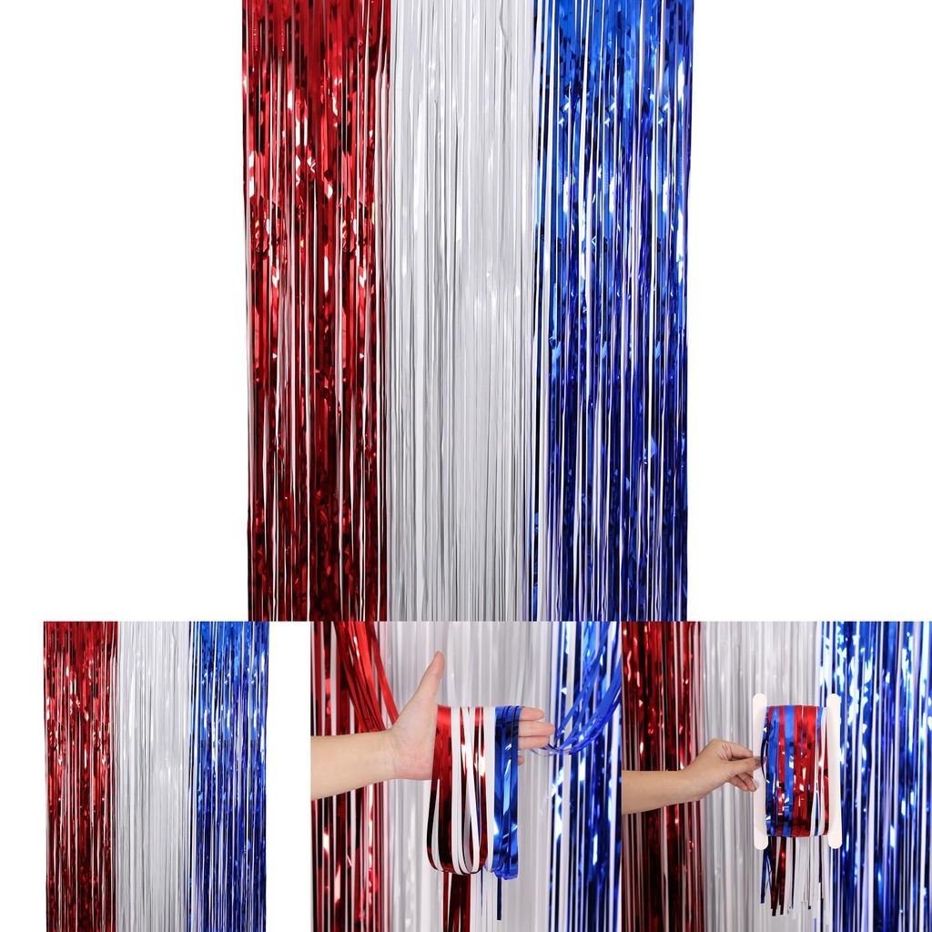 Яркий красно-бело-синий дождевой занавес ко Дню независимости для праздничного украшения вечеринки
