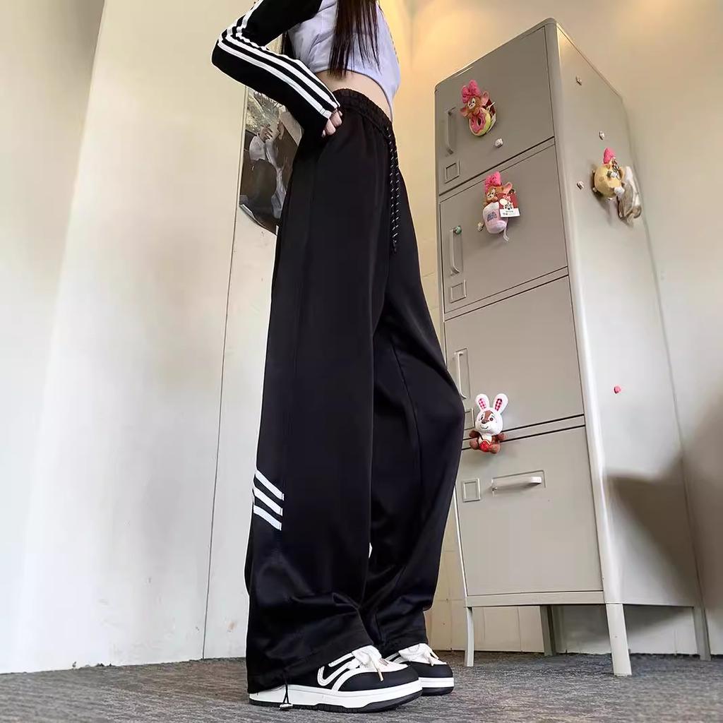 Осенний стиль светло-серые повседневные брюки для женщин High Street Широкие спортивные брюки с прямыми штанинами и завязками