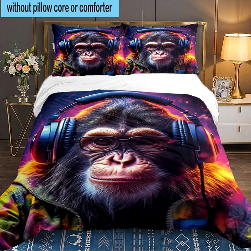 Monkey Music Headphones 3PCS Bedding set,Ideal for 1pc Duvet Cover And 2pcs Pillowcases Perfect for Fan gift,Ideal for Bedroom, Dormitory