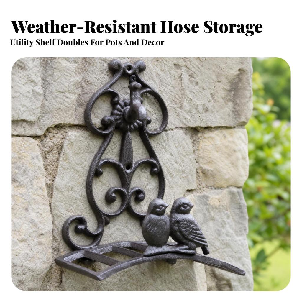 Storage Rack Sturdy Wall Mounted Garden Hose Holder Vintage for Patio, Shed