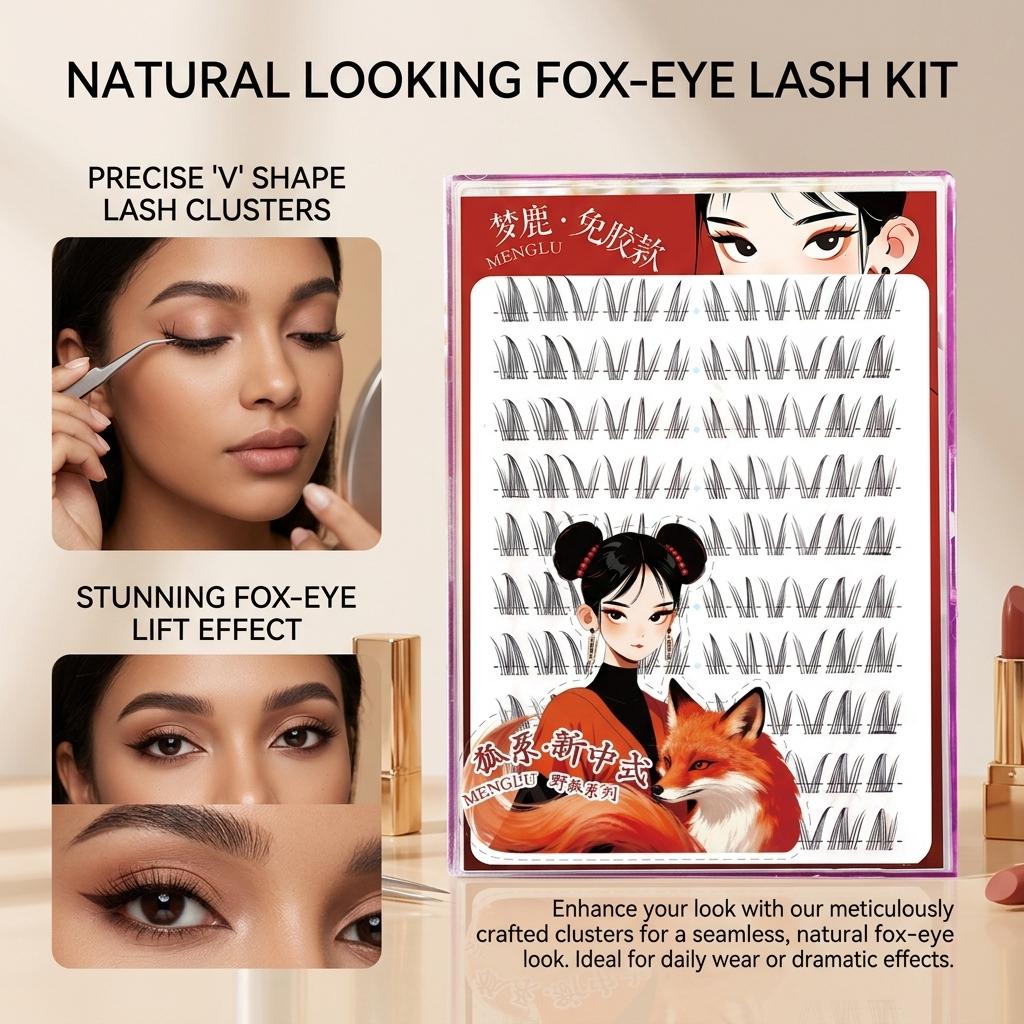 Dream Deer No-Glue Small Slanted Cartoon False Eyelashes Natural Curl Lightweight Fiber Lashes for Various Eye Shapes