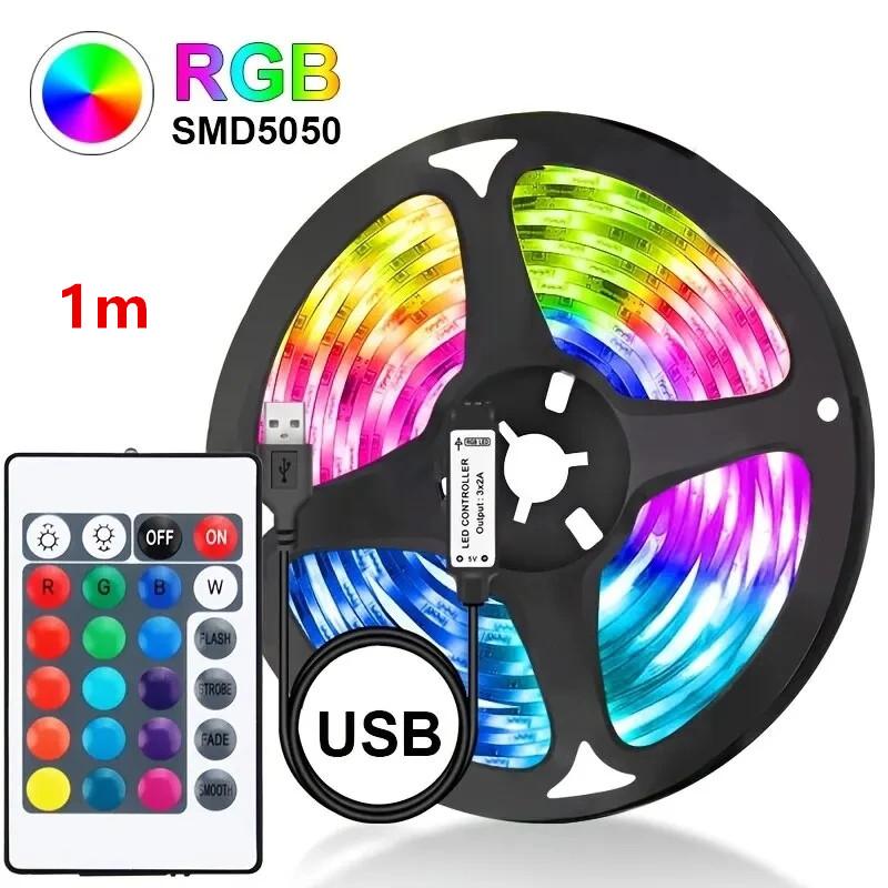 RGB Светодиодная лента для подсветки, USB 5V, LED 5050, Синхронизация с музыкой, Гибкая лента, Умный дом, Управление через приложение и пульт, Для комнаты, ТВ, DIY Декорация