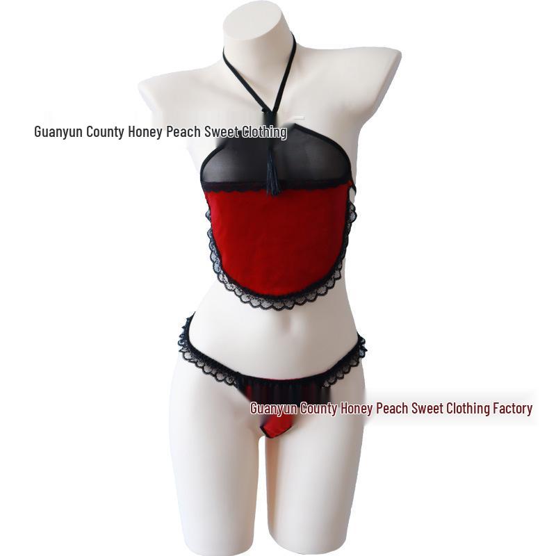 Christmas Mesh Lingerie Set: Halter Tie-Up Top & Doudou Panties