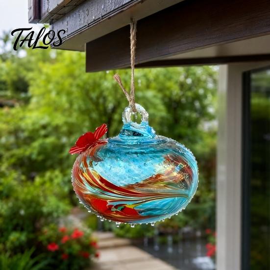 Кормушка для колибри Talos из выдувного стекла, цветная подвесная кормушка для нектара с двумя цветочными кормушками для декора сада и заднего двора