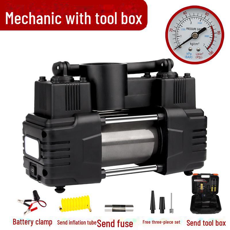 Двухцилиндровый мини портативный 12 В высоковольтный металлический автомобильный воздушный насос
