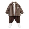 Boys' 2025 Autumn Striped Two-Piece Shirt Set - Fashionable Baby Outfit