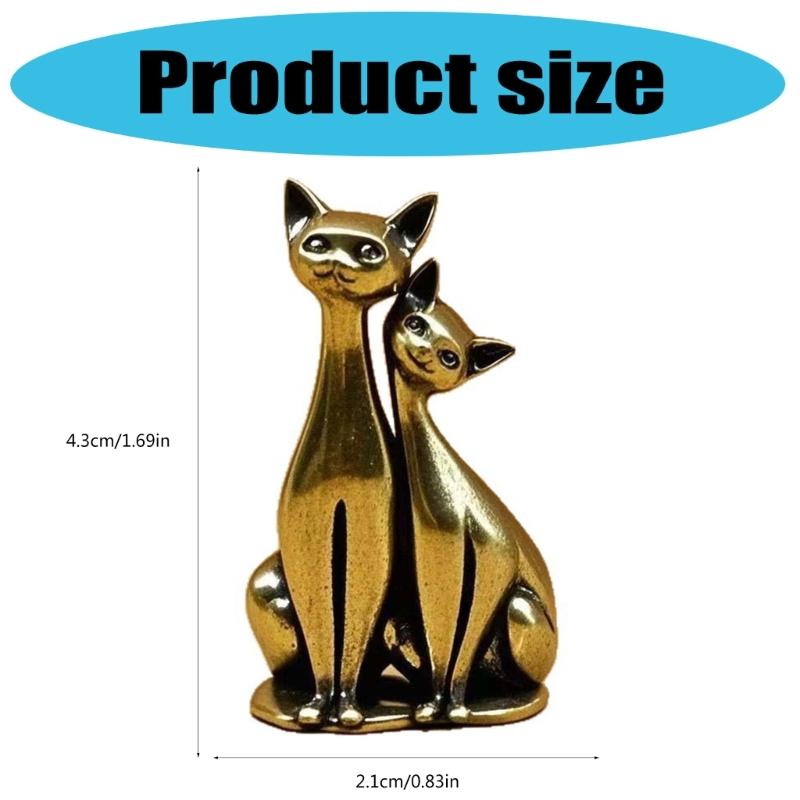 Согревающие Сердца Пара Влюбленных Котов Латунная Скульптура Сплавы Миниатюрное Украшение Домашний Декор Подарок для Пары или Любителя Котов