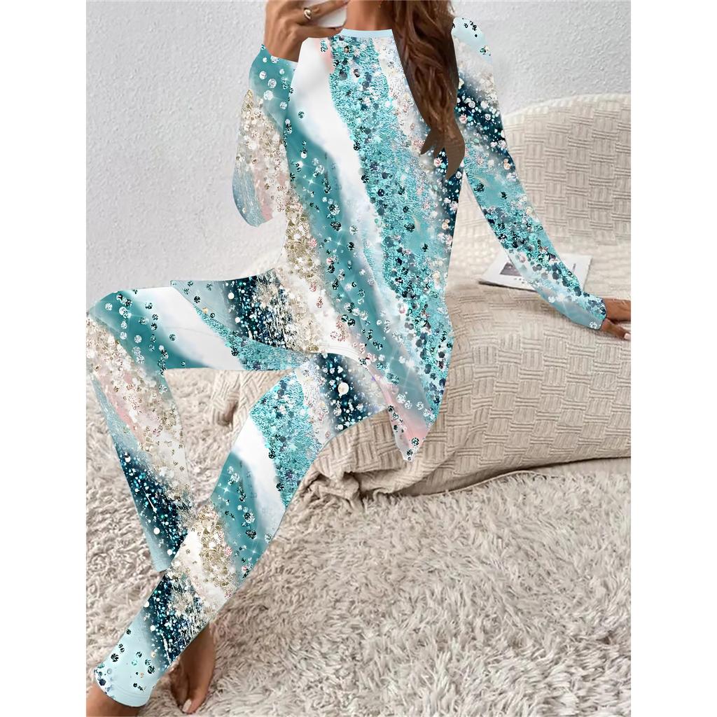 Евро-американская мода 3D принт под мрамор Женский всесезонный комплект из двух предметов: футболка с длинным рукавом + длинные брюки. Идеальный подарок на Новый год