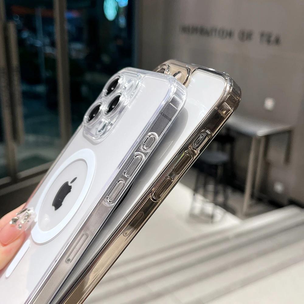 Магнитный чехол для телефона Magsafe с беспроводной зарядкой для iPhone 15 14 Plus 13 12 11 Pro Max, мягкий край из ТПУ, прозрачная акриловая задняя крышка T21