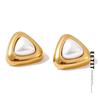 2025 Stainless Steel Imitation Pearls Triangle Stud Earrings Arrivals Elegance Chic Korean Trendy Exquisite Jewelry Women