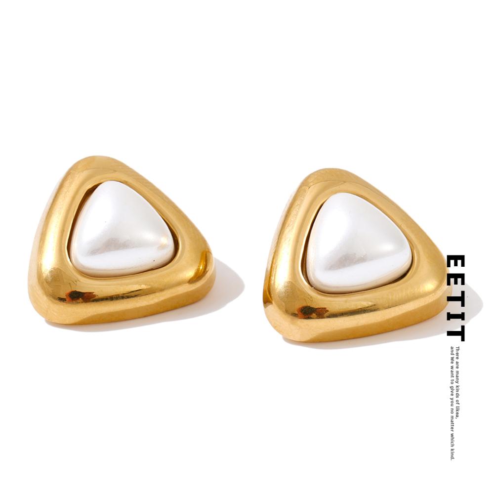 Eetit 2025 Stainless Steel Imitation Pearls Triangle Stud Earrings Arrivals Elegance Chic Korean Trendy Exquisite Jewelry Women