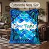 Blue Rose Elegance Theme Throw Blanket Custom Name Text Personalized Blanket Soft Cozy Blanket for Home Sofa Bed