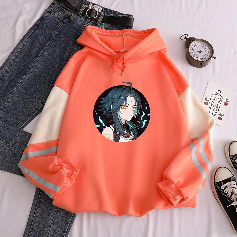 Harajuku Aesthetic Xiao Genshin Impact Game Anime Hoodies Long Sleeve Oversize Men Women Patchwork Winter Streetwear Sweatwear