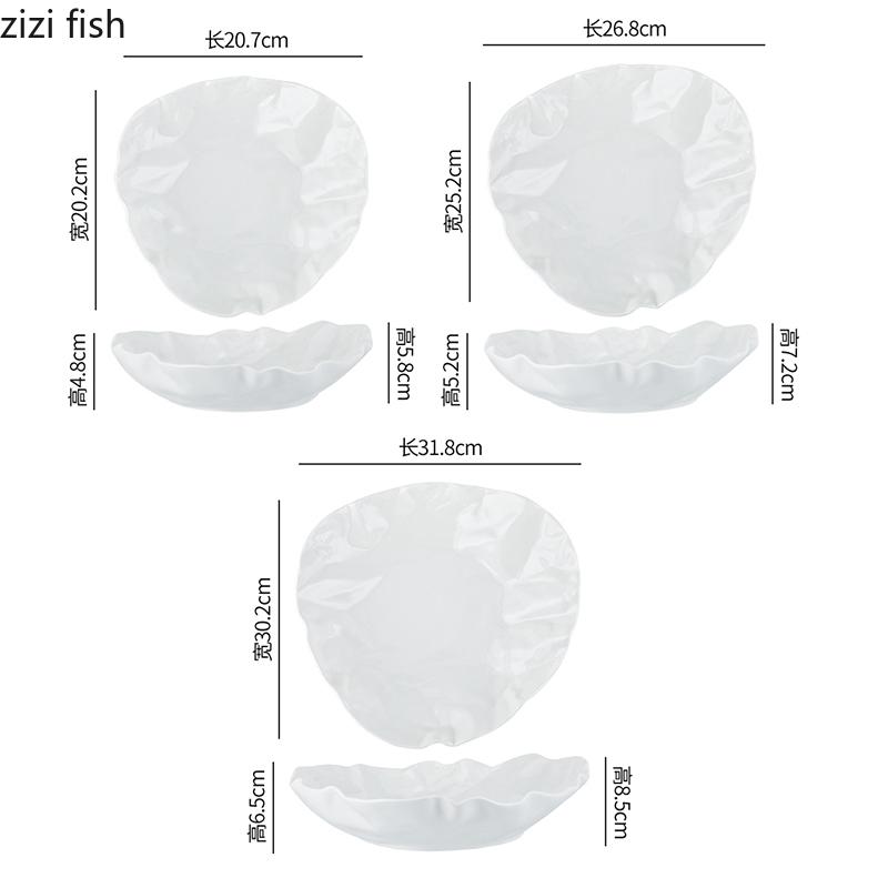 Складчатая текстура Керамическая салатная тарелка Однотонная нестандартная десертная тарелка Овощная тарелка Тарелки для сашими Креативная посуда для ресторана