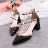 Женская обувь Сандалии с заклепками Женские летние туфли толщиной 6 см/10 см на тонком каблуке Туфли на высоком каблуке Пикантные туфли на шпильке с острым носком
